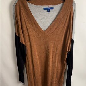 Apt. 9 Colorblock V-Neck Sweater in Brown, Black & Light Gray